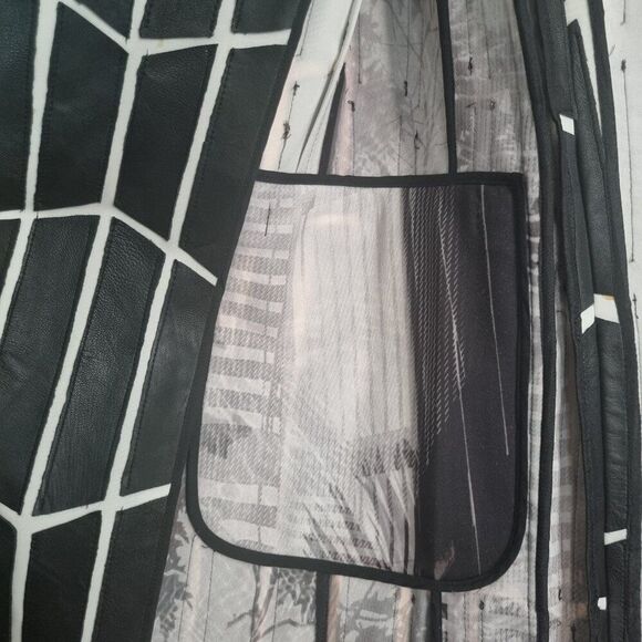 K Designer Black & White Geometric Leather-Panel Coat – Size S – Made in Lisbon - Picture 7 of 7